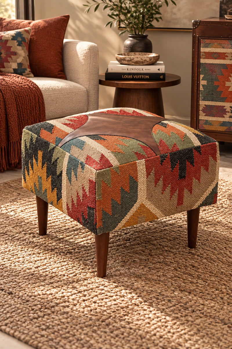 Ajanta Kilim Medallion Ottoman