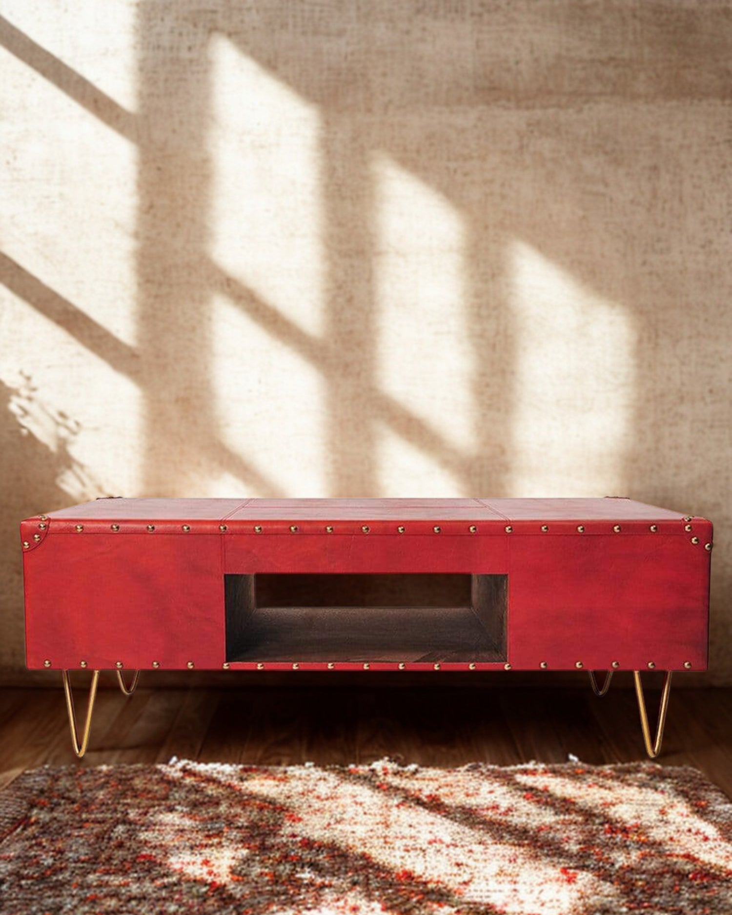ROSE COFFEE TABLE IN LEATHER WITH METAL LEGS