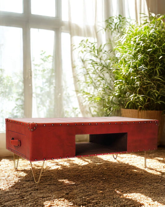 ROSE COFFEE TABLE IN LEATHER WITH METAL LEGS