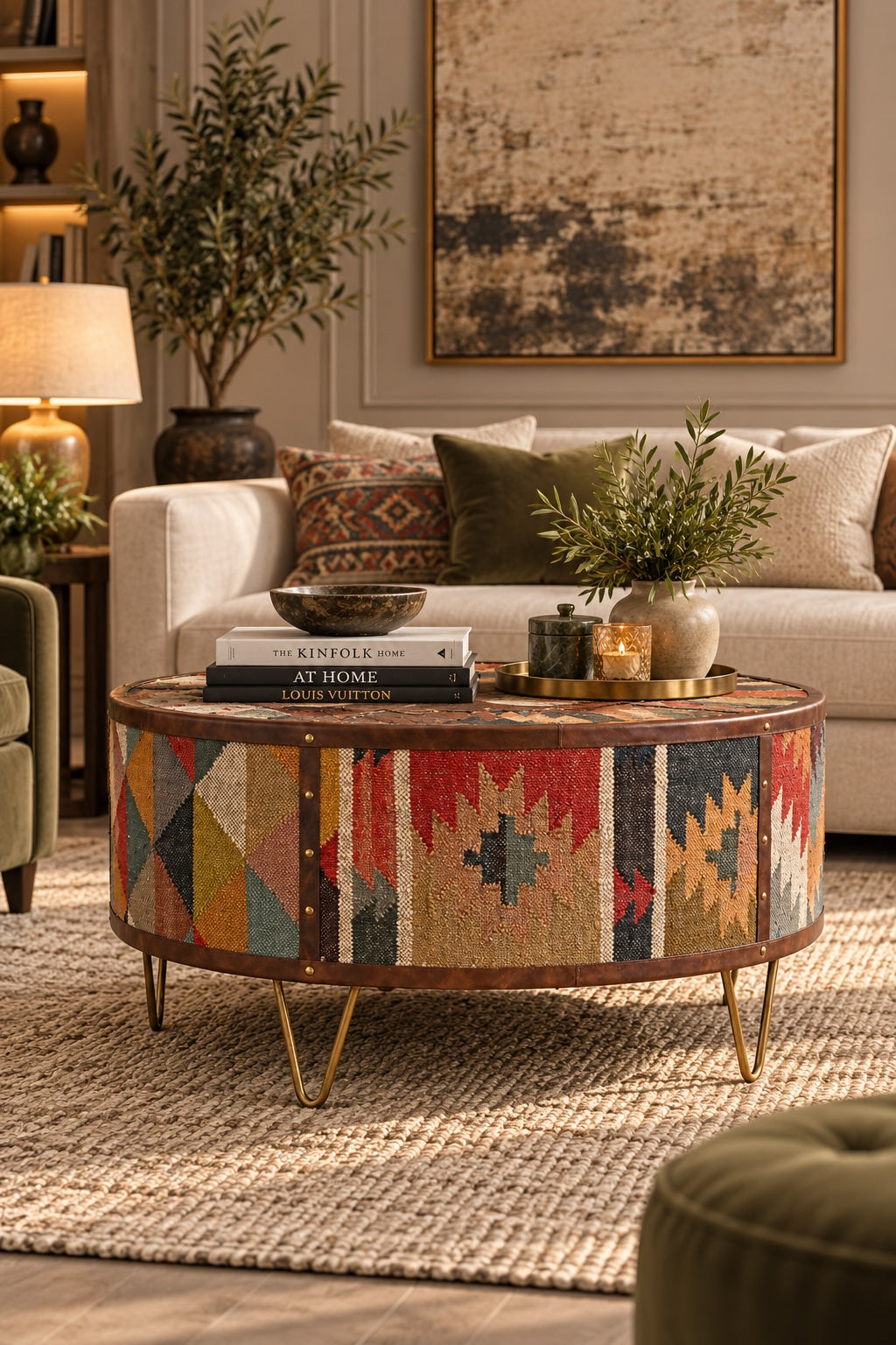 Goround — Kilim & Leather Round Coffee Table