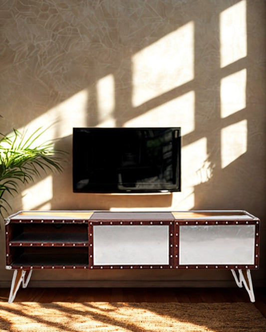 AUSTIN TV UNIT - ALUMINIUM AND LEATHER