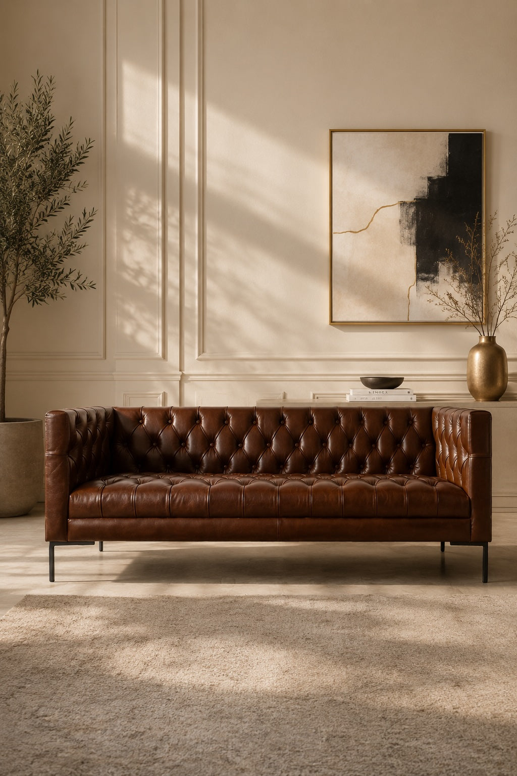 Windsor tufted leather sofa by Art Avenue, handmade to order — image 1 of 6
