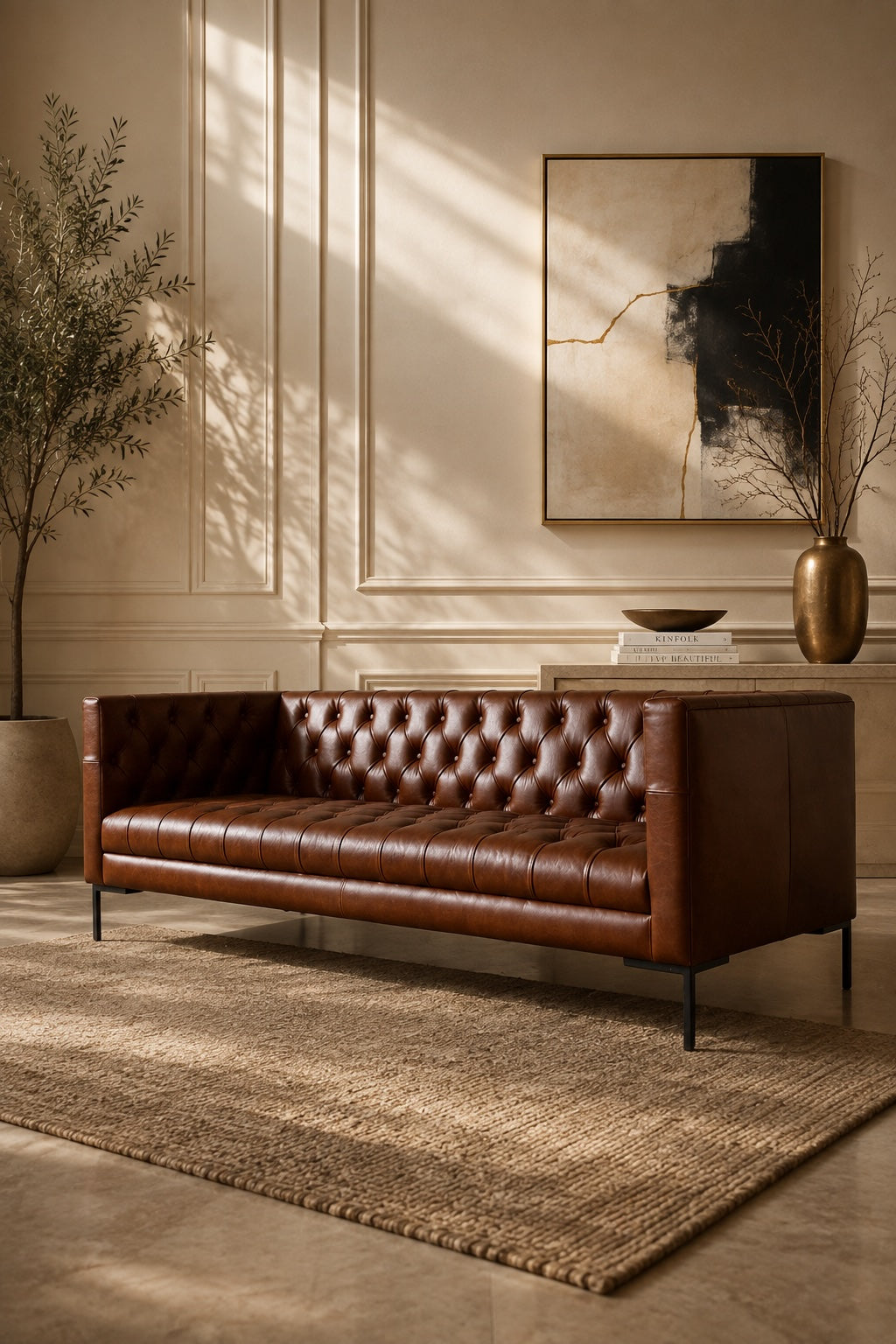 Windsor tufted leather sofa by Art Avenue, handmade to order — image 2 of 6