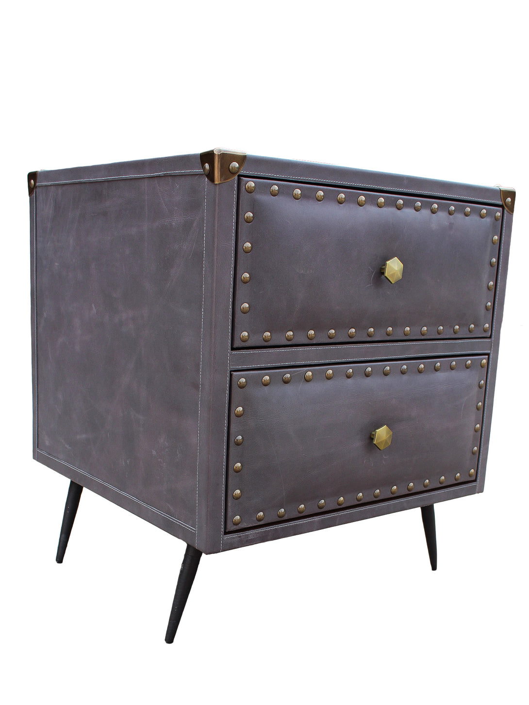 BROOKLYN - TWO DRAWER LEATHER SIDE TABLE - ART AVENUE