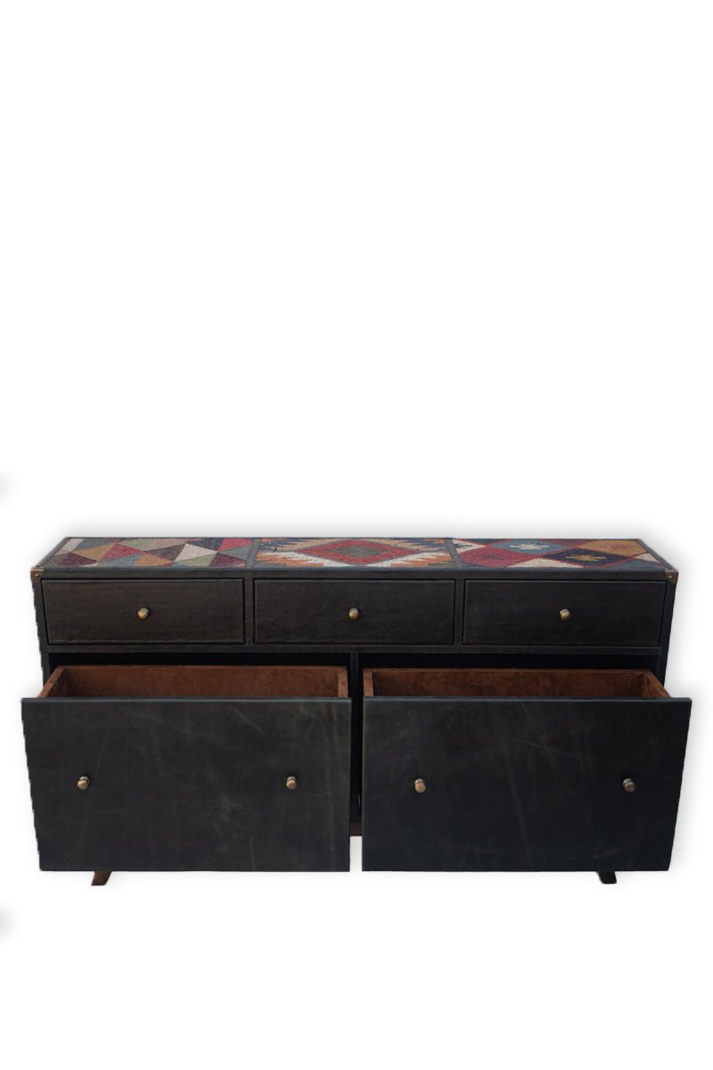 TWINO CHEST OF DRAWERS - KILIM AND LEATHER - ART AVENUE