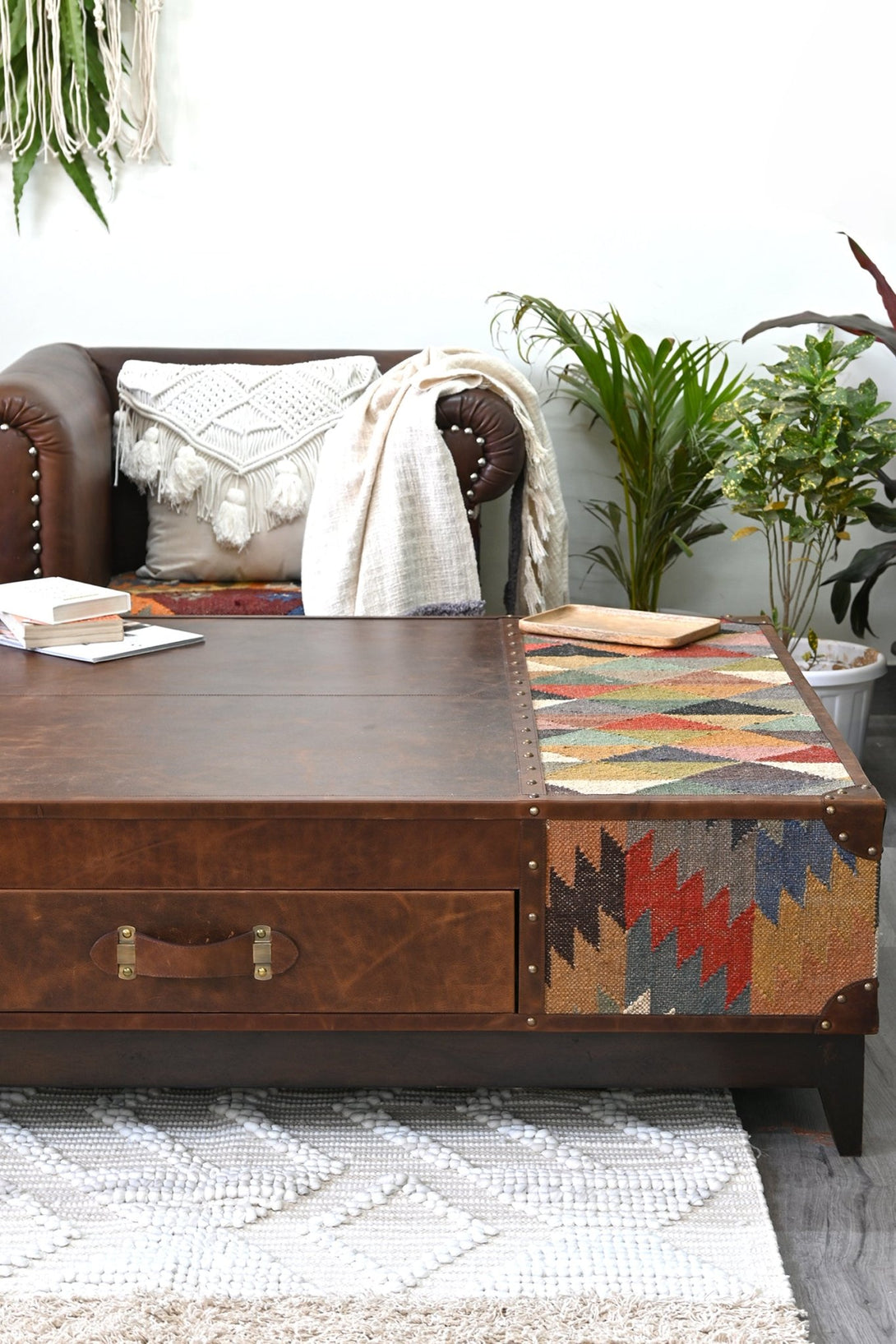 CHANDIGARH COFFEE TABLE - KILIM AND LEATHER - ART AVENUE