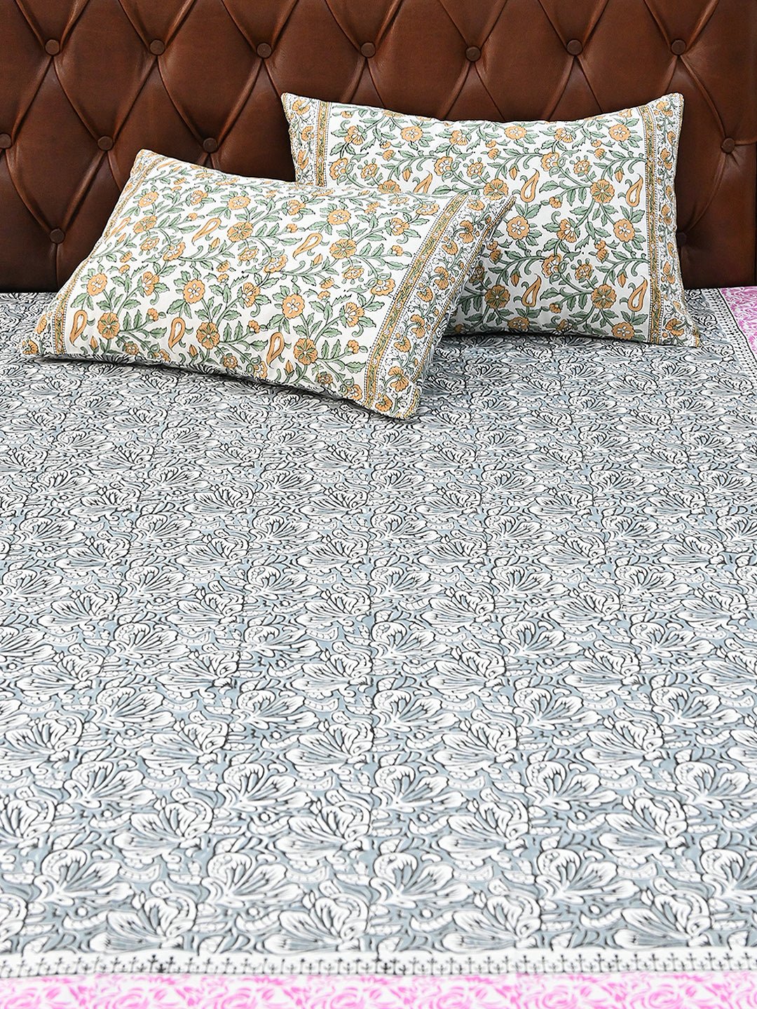 CHINTZ FLORAL COTTON PRINTED DOUBLE BEDSHEET WITH PILLOW - ART AVENUE