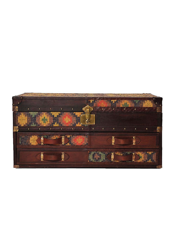 SPRINGFIELD CHEST OF DRAWERS CUM TRUNK - KILIM AND LEATHER - ART AVENUE