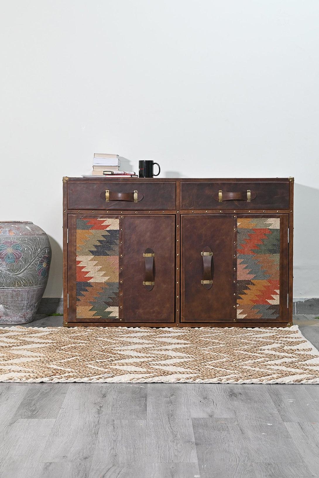 ZENOBIA CHEST OF DRAWERS - KILIM AND LEATHER - ART AVENUE
