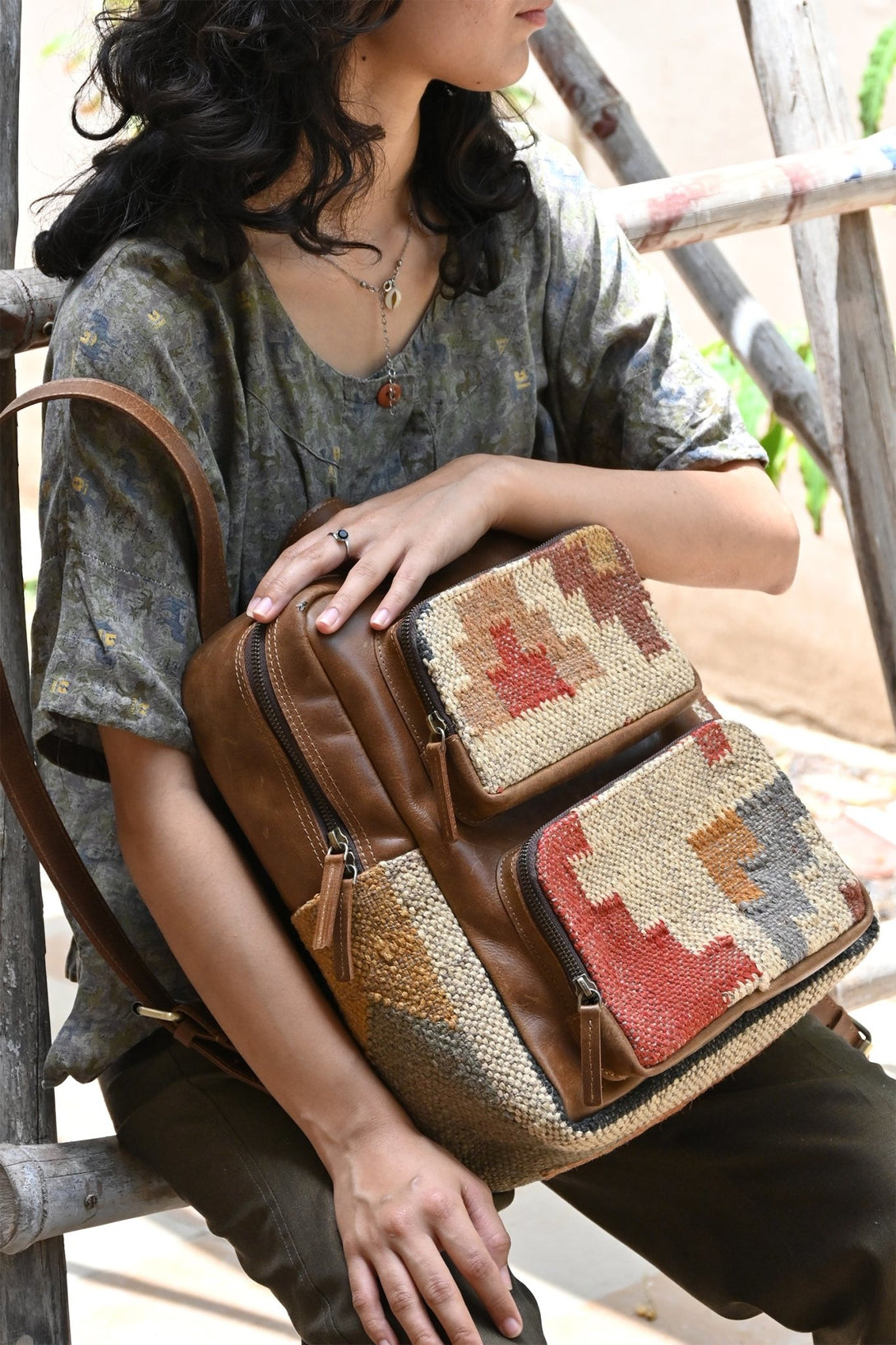 SABRE - LEATHER AND KILIM BACKPACK - ART AVENUE