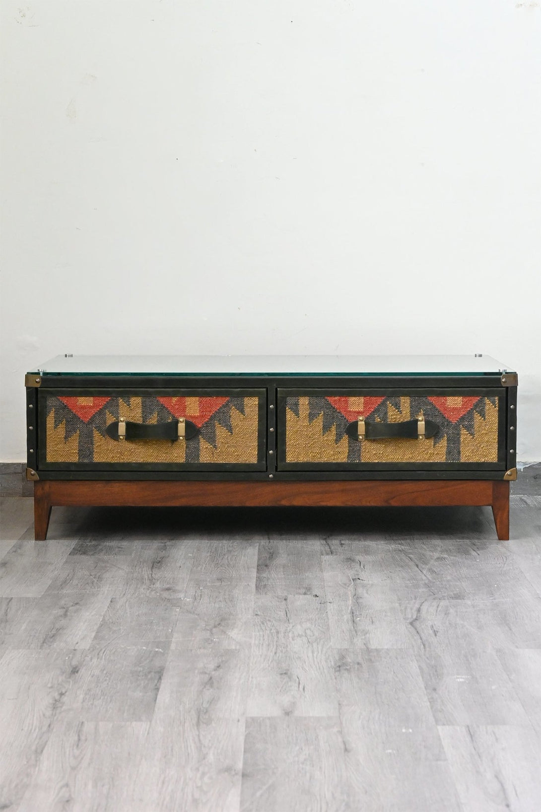 EVELYN COFFEE TABLE IN KILIM & LEATHER - ART AVENUE
