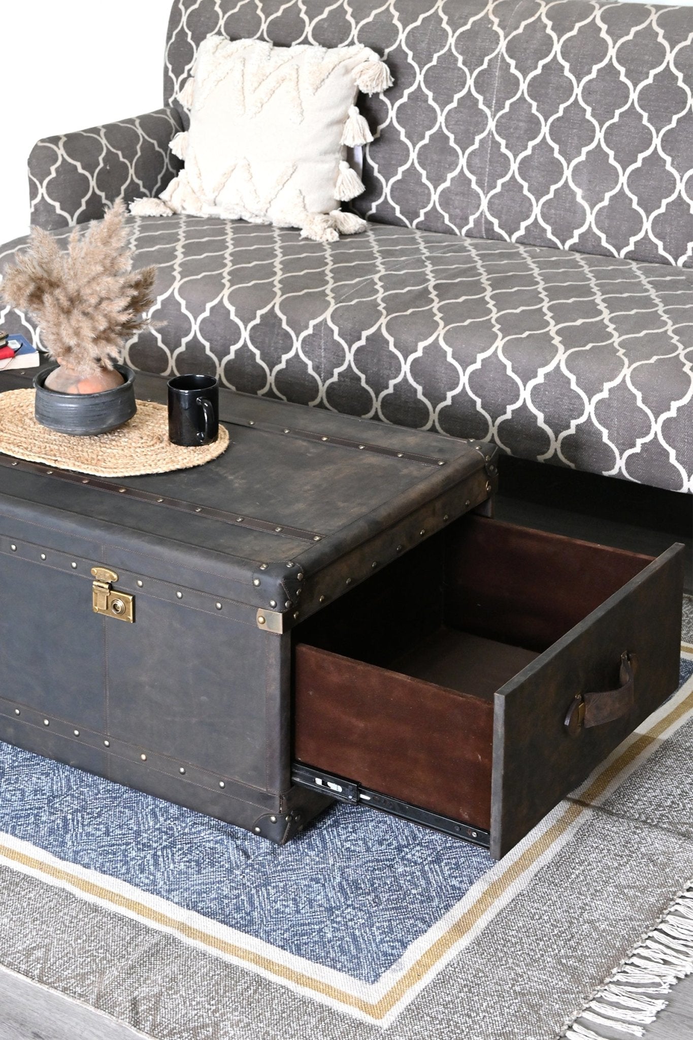BYGONE COFFEE TABLE IN LEATHER WITH TWO DRAWERS - ART AVENUE