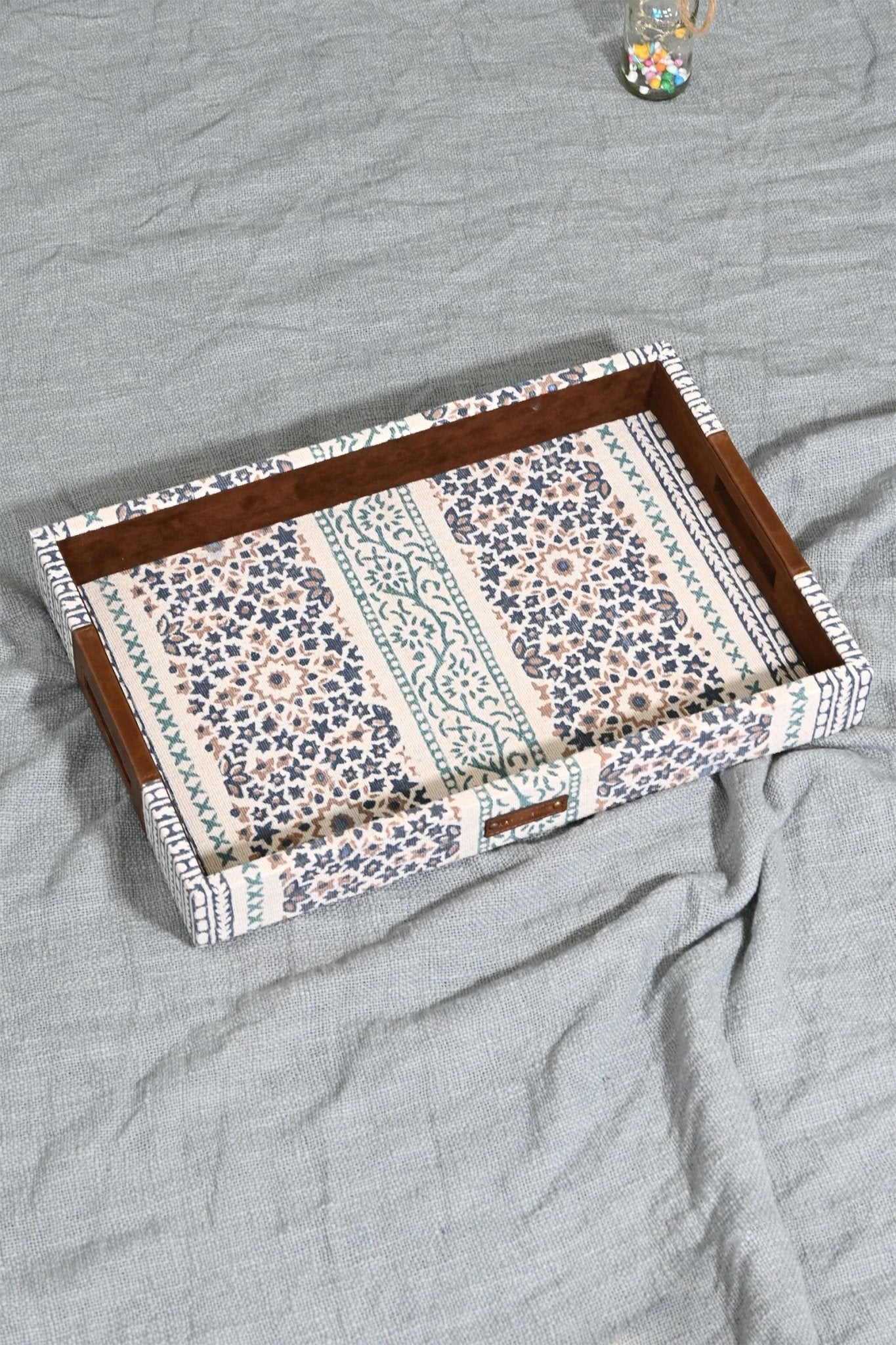 CLARET - LEATHER & COTTON PRINTED DURRIE TRAY - ART AVENUE