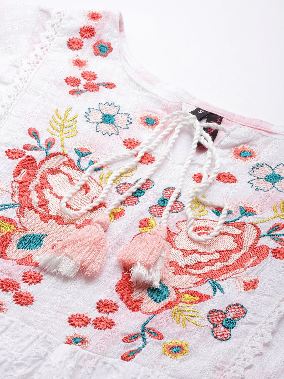 Art Avenue Women's White & Pink Embroidered A-Line Dress - ART AVENUE