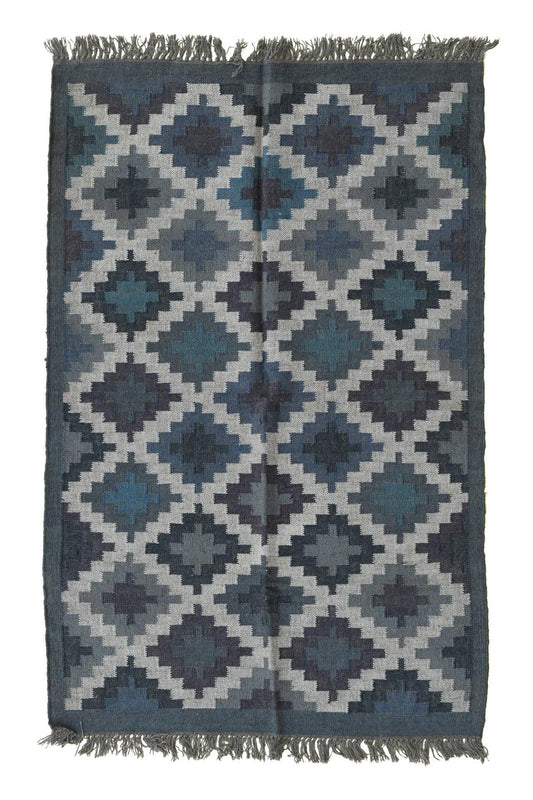 Akuma handwoven kilim rug — dark grey handmade in Jaipur