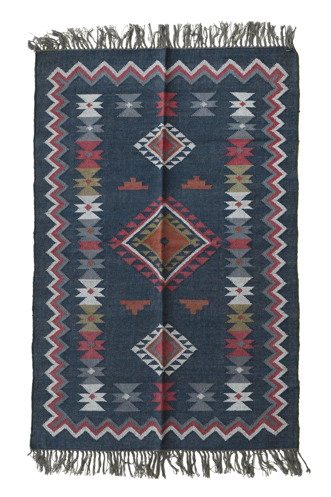 Aria handwoven kilim rug — navy blue handmade in Jaipur