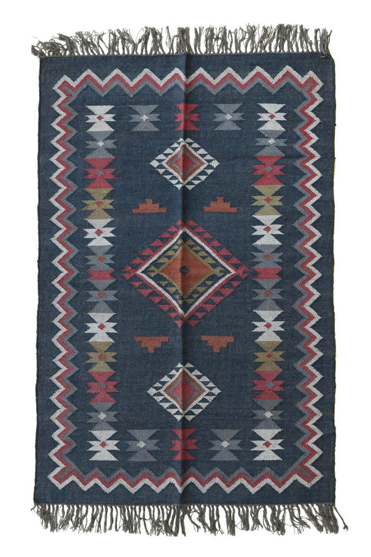 Aria handwoven kilim rug — navy blue handmade in Jaipur