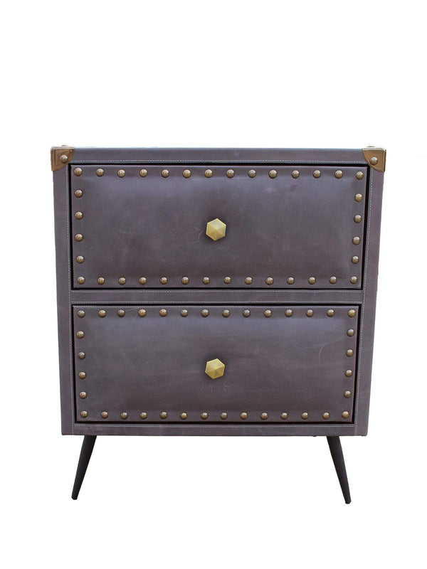 BROOKLYN - TWO DRAWER LEATHER SIDE TABLE - ART AVENUE