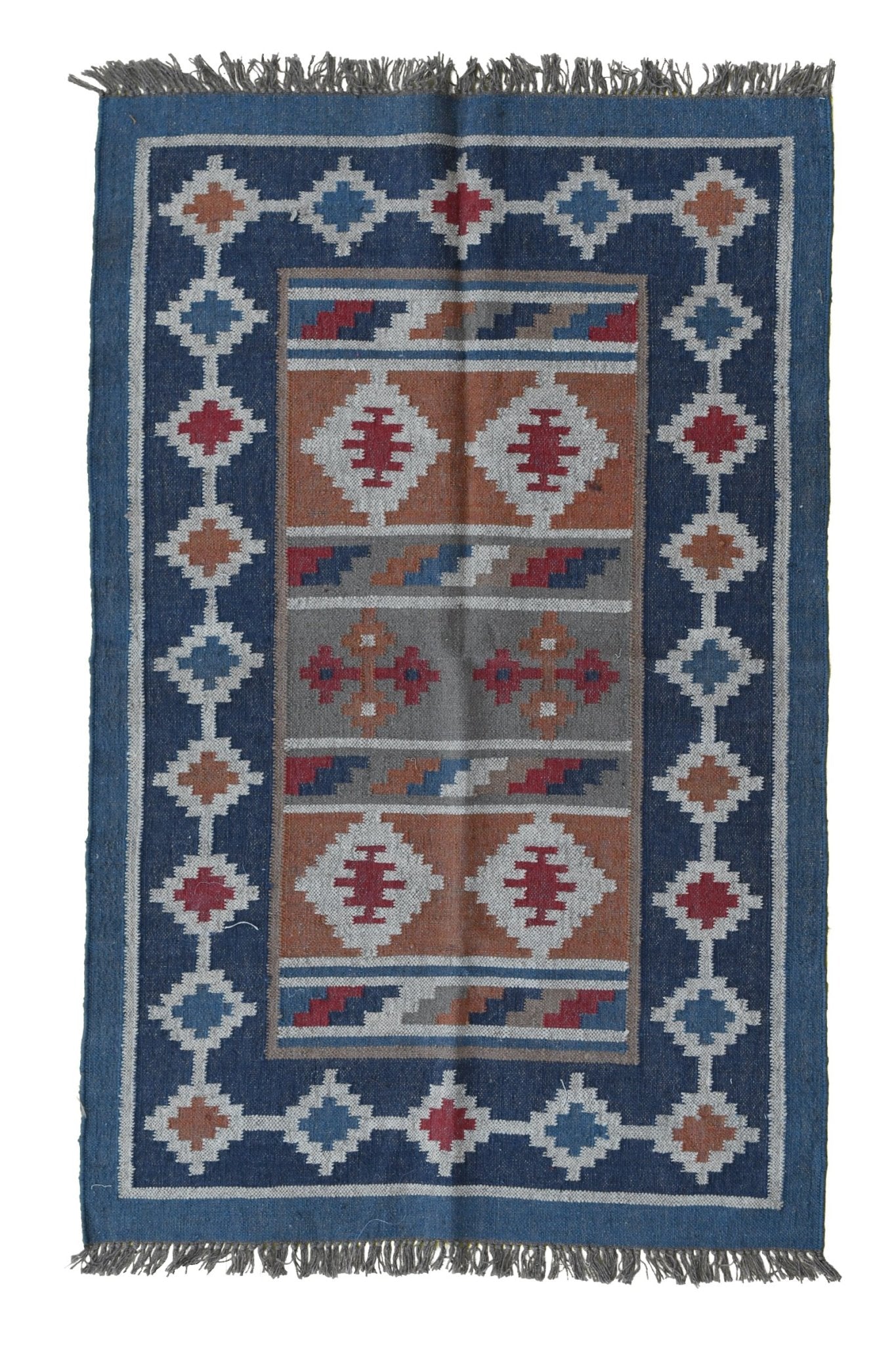 Emily handwoven kilim rug — navy blue handmade in Jaipur
