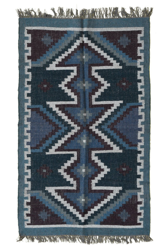 Everly handwoven kilim rug — cadet grey handmade in Jaipur