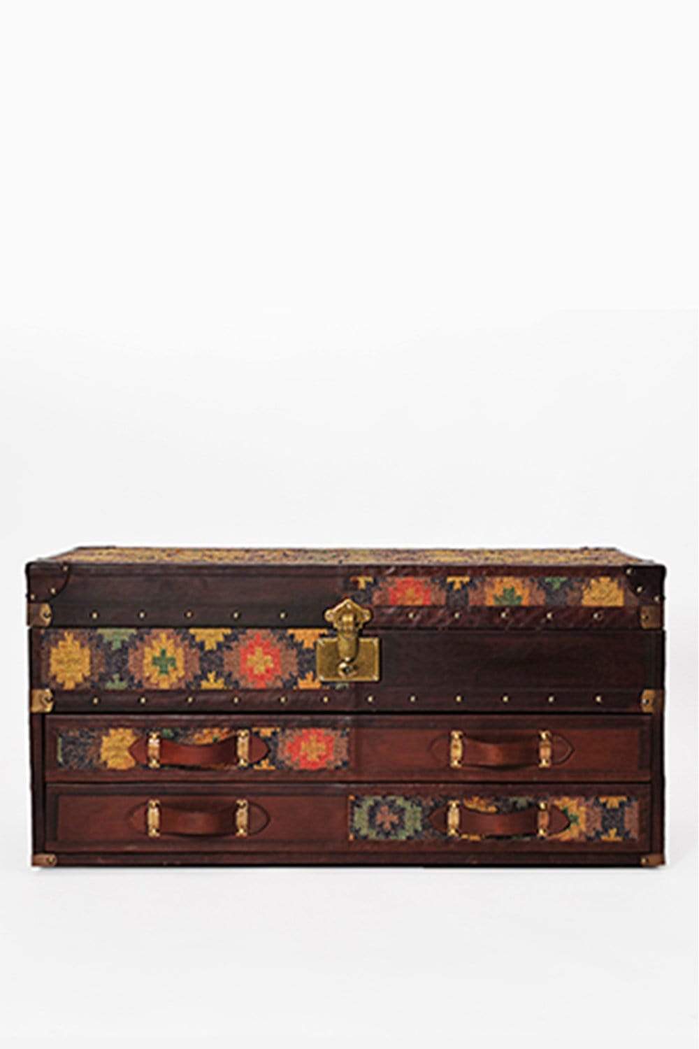 SPRINGFIELD CHEST OF DRAWERS CUM TRUNK - KILIM AND LEATHER - ART AVENUE