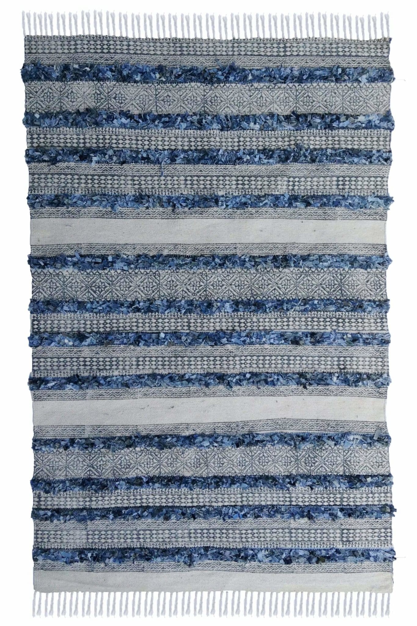 Shredded Rug MODISH - DENIM SHAGGY BLOCK PRINT RUG – Art Avenue