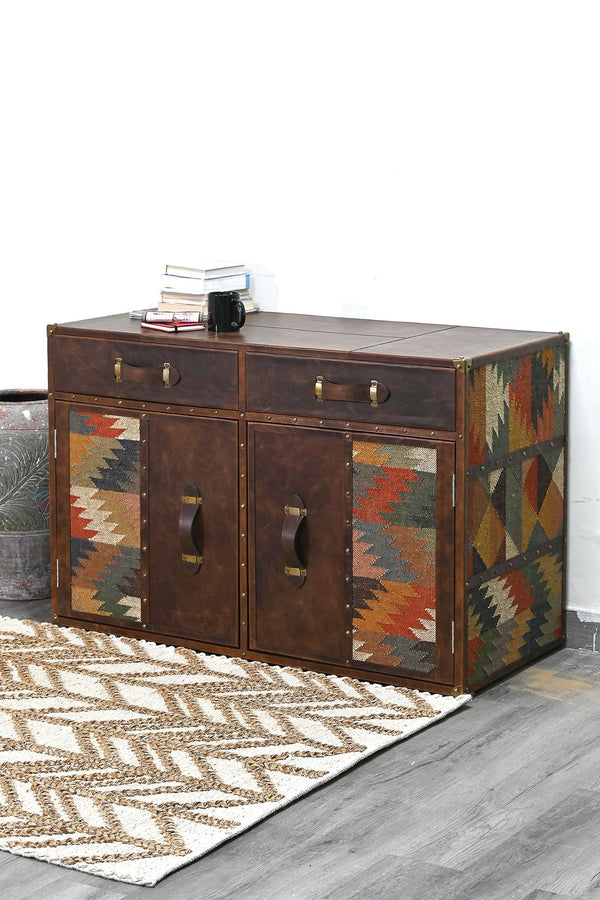 ZENOBIA CHEST OF DRAWERS - KILIM AND LEATHER - ART AVENUE